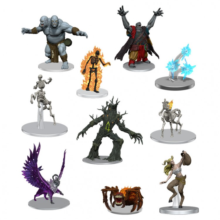 Critical Role Mini: Monsters of Tal'Dorei Set 2 - Nine detailed fantasy miniatures featuring a rocky golem, fiery humanoid, cloaked mage, icy elemental, skeletal warrior,.