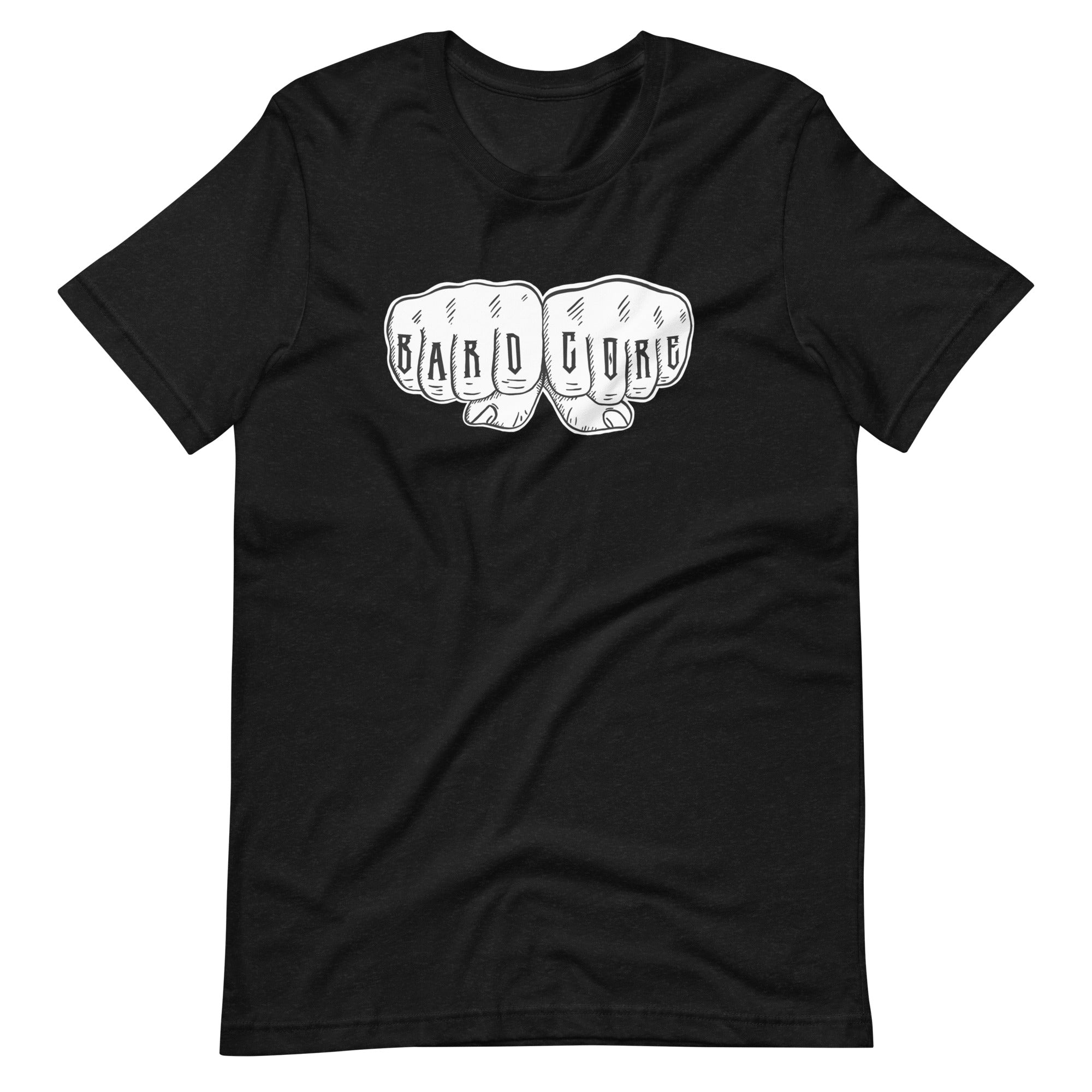 Bardcore Shirt - Black t-shirt with white graphic of two fists and "Bard Girl" tattooed on the knuckles.
