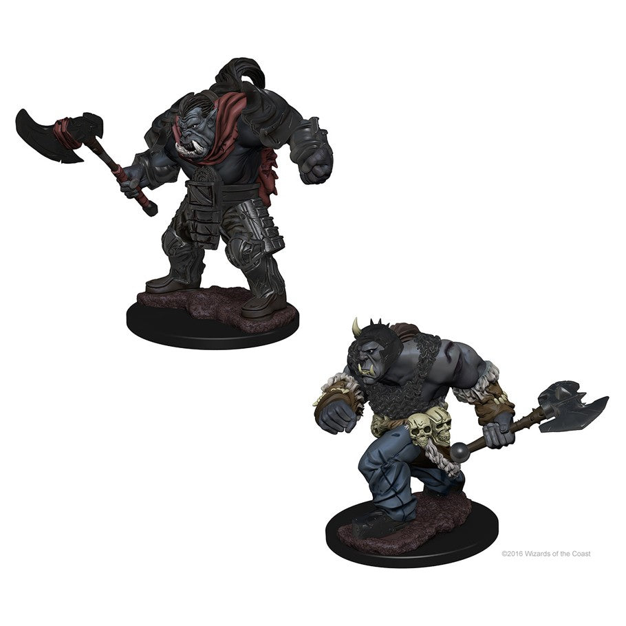 D&D: Nolzur's Marvelous Minis: Orcs W1 (Unpainted) - Two unpainted Orc miniatures from Nolzur's Marvelous Minis, one wielding an axe wearing armor, the other holding a large.