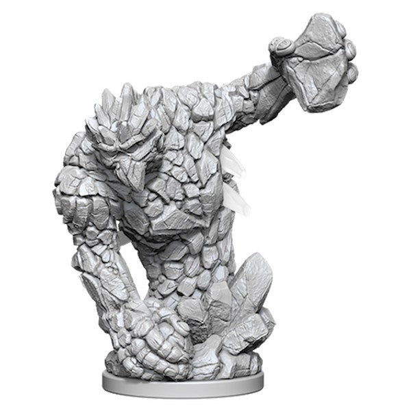 Pathfinder Battles Deep Cuts Medium Earth Elemental W5 - Gray stone-textured medium earth elemental figurine with jagged rocky armor and a raised arm holding a large rock weapon.