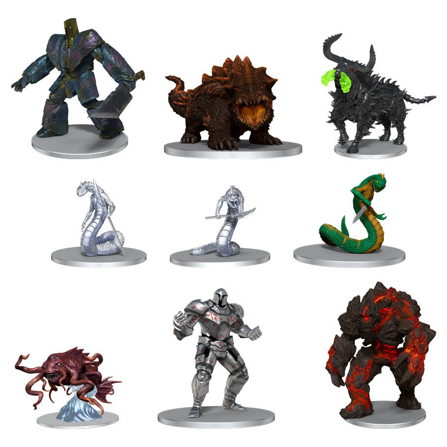 Critical Role Mini: Monsters of Tal'Dorei Set 1 - Seven detailed fantasy miniatures including a stone golem, spiked brown beast, horned black creature with green eyes, two.