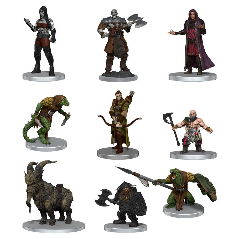 Critical Role Mini: Characters of Tal'Dorei Set 1 - Set of nine detailed fantasy miniatures featuring diverse characters and creatures including warriors, spellcasters, and.
