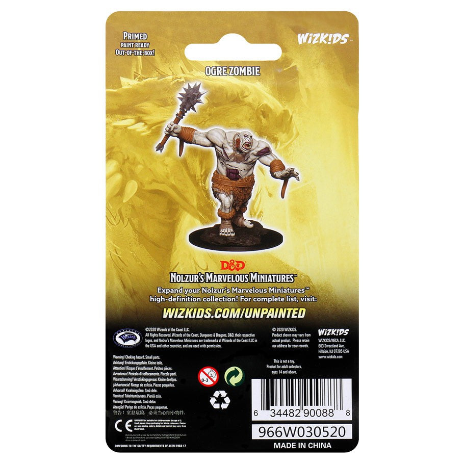 D&D: Nolzur's Marvelous Minis: Ogre Zombie W12 - Unpainted plastic miniature of a muscular ogre zombie wielding a spiked club and an axe on a round base.