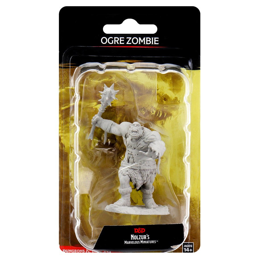 D&D: Nolzur's Marvelous Minis: Ogre Zombie W12 - Unpainted plastic miniature of a large zombie ogre wielding a spiked club, fantasy style.