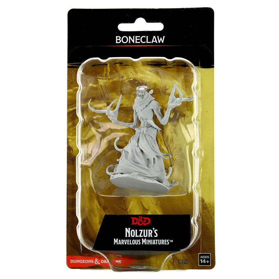D&D: Nolzur's Marvelous Minis: Boneclaw Wave 15 (Unpainted) - Unpainted Boneclaw miniature from D&D Nolzur’s Marvelous Minis series in blister pack with yellow and black backing.