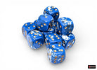 Chessex d6 Dice Block - Wavebreak/gold 16mm (12 dice) - Blue and white marbled 16mm six-sided dice with gold pips, set of twelve acrylic dice.