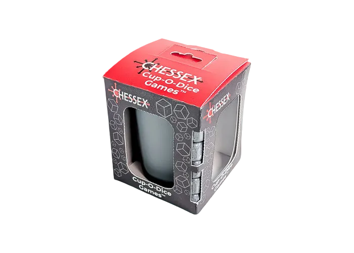 Cup-O-Dice Games™ - Grey (PREORDER) - Grey cylindrical dice cup made of smooth material in black and red HESSEX branded packaging with hexagonal patterns.