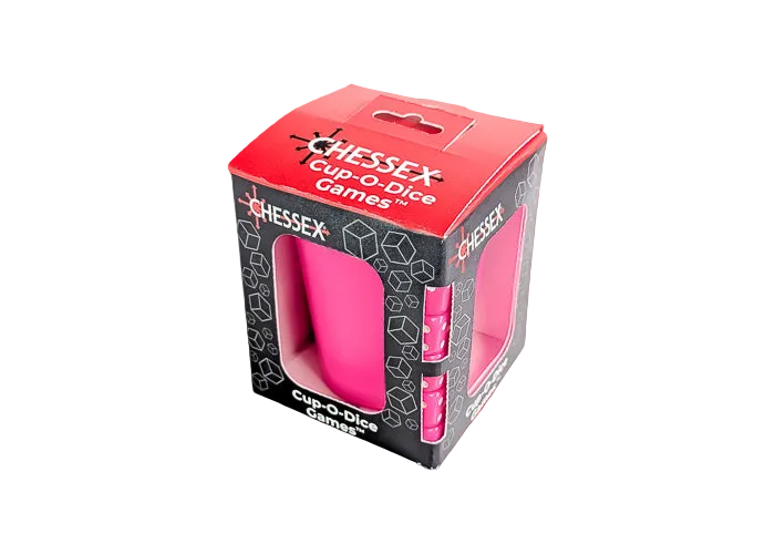 Cup-O-Dice Games™ - Neon Pink (PREORDER) - Neon pink dice cup with black and white packaging featuring Chessex branding and game name.