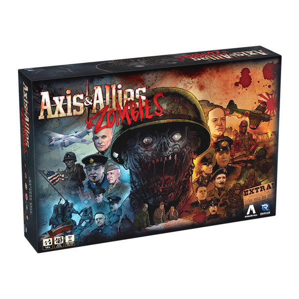 Axis & Allies & Zombies (PREORDER) - Axis & Allies & Zombies board game box with dark war-themed artwork featuring a zombie soldier and military figures in blue.