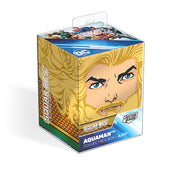 Squaroes: 100+ Deckbox - DC- Justice league- Wave I- Aquaman - Rectangular deck box with Aquaman illustration, golden-yellow tones, and DC logo on top.