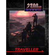 Traveller 2300AD RPG: Core Rulebook - Black hardcover book with red and white "2300AD" title, featuring a sci-fi illustration of four silhouetted figures.