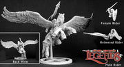 Barros and Tempest, Paladin on Pegasus - Detailed fantasy miniature of a female knight Paladin riding a Pegasus with outstretched wings, wielding a lance and shield, .