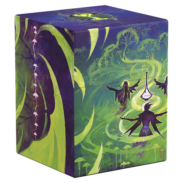 Ultimate Guard Boulder 100+: Secrets of Strixhaven - Witherbloom (PREORDER) - Green and purple card storage box with mystical witch figures and swirling magical designs, Secrets of Strixhaven theme.