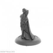 Dark Heaven Legends: Elf Wizard, Anthanelle - Unpainted gray resin elf wizard figure holding a staff, wearing flowing robes and a long cloak on round base.