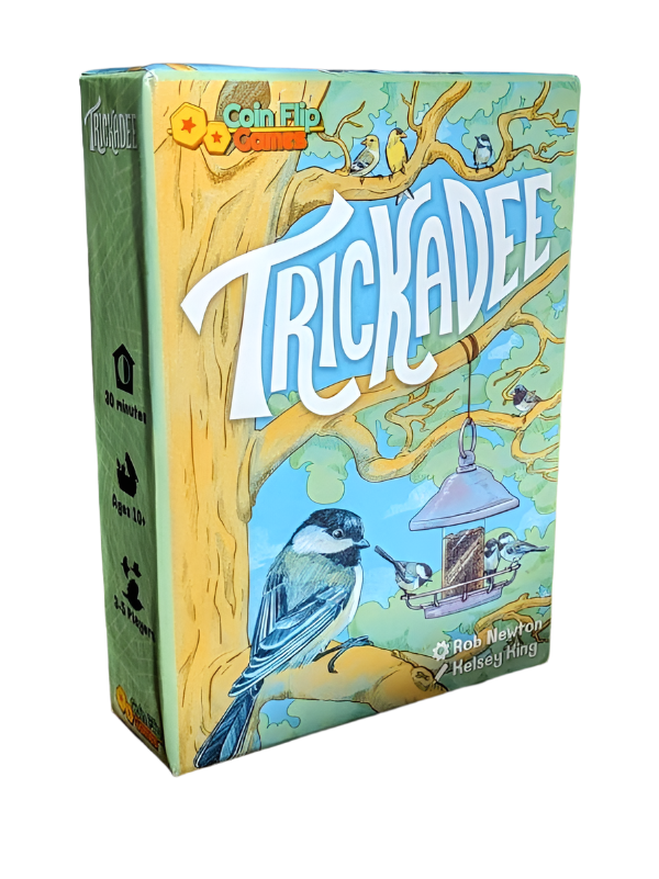 Trickadee - Trickadee card game box featuring a blue bird perched on a tree branch with a bird feeder, colorful illustrated design.