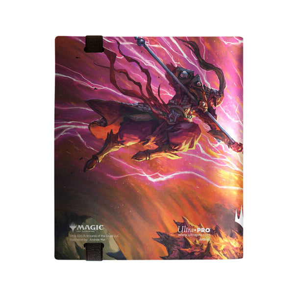 Binder PRO 4-Pocket - Tarkir Dragonstorm - Marketing Insert Art - Binder with vibrant artwork of a dark armored dragon rider against a stormy purple and orange sky, featuring "Magic" and.