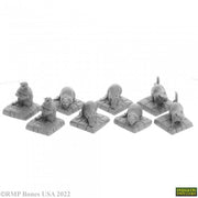 Dire Rats (8) - Set of eight unpainted miniature dire rat figurines on square bases, detailed with fur texture and aggressive poses.