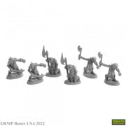 Goblin Raiders (6) - Set of six unpainted fantasy goblin warrior miniatures wielding axes and swords in dynamic poses.