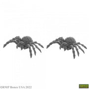 Giant Spider (2) - Two gray detailed fantasy giant spider figurines with textured legs and bodies on white background.