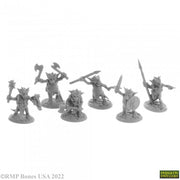 Ratpelt Kobold Mooks (6) - Six detailed gray plastic fantasy kobold miniatures wielding various weapons and posed for battle.