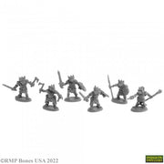 Nightclaw Kobolds (6) - Six detailed gray plastic Nightclaw Kobold fantasy miniatures wielding weapons in varied poses.
