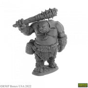 Ogre Guard - Gray plastic fantasy ogre figurine wielding a spiked club and wearing rugged armor and loincloth.