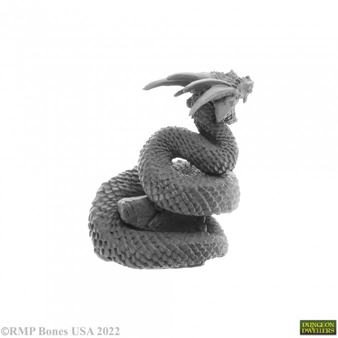Giant Snake - Coiled giant snake sculpture with detailed scales and pronounced fangs in gray resin.