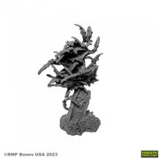 Bat Swarm - Gray resin miniature sculpture of a swirling swarm of bats perched on a textured rocky base.