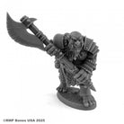 Ogre Bodyguard - Gray plastic ogre figurine holding a large curved axe, wearing fur and armor, in a battle-ready pose.