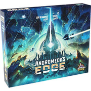 Andromeda's Edge (PREORDER) - Board game box featuring a futuristic spaceship soaring through a dramatic blue and green cosmic landscape with glowing.