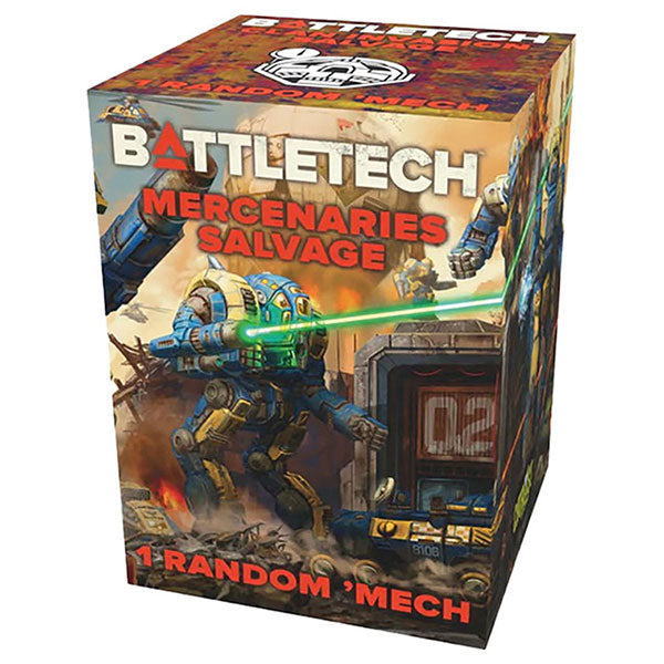 BattleTech: Salvage Blind Box - Mercenaries (PREORDER) - Boxed BattleTech Mercenaries Salvage blind box featuring a detailed mech illustration with green laser beams.