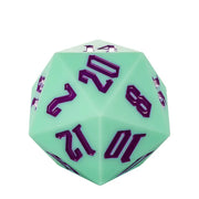 Giant Bouncy D20 - Light Green - Light green giant bouncy 20-sided die with large purple numbers.