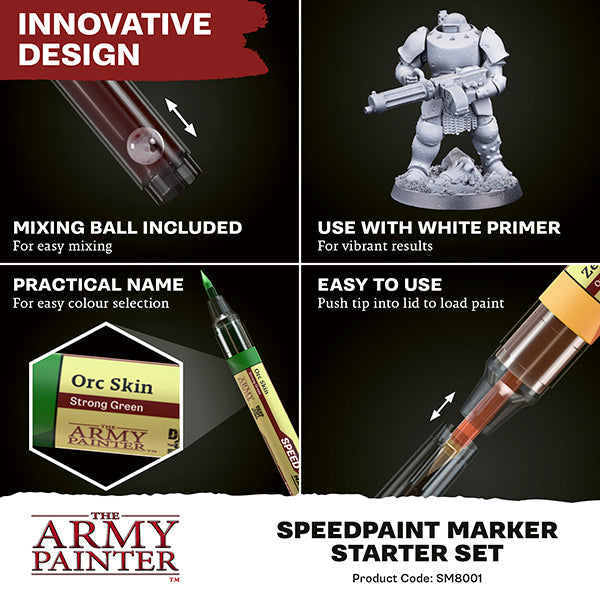 Speedpaint Markers: Starter Set - Speedpaint markers starter set with built-in mixing ball, color swatches, and push-tip design for smooth paint flow.