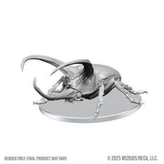 WizKids Deep Cuts: Giant Rhinoceros Beetle (PREORDER) - Silver-toned detailed giant rhinoceros beetle miniature with large curved horns on an oval base.