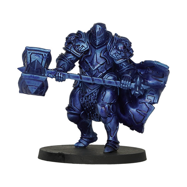 Vallejo True Metallic Metal Shade: Ultramarine Blue (18ml) - Detailed miniature knight figurine painted in metallic ultramarine blue holding a large hammer on a round base.