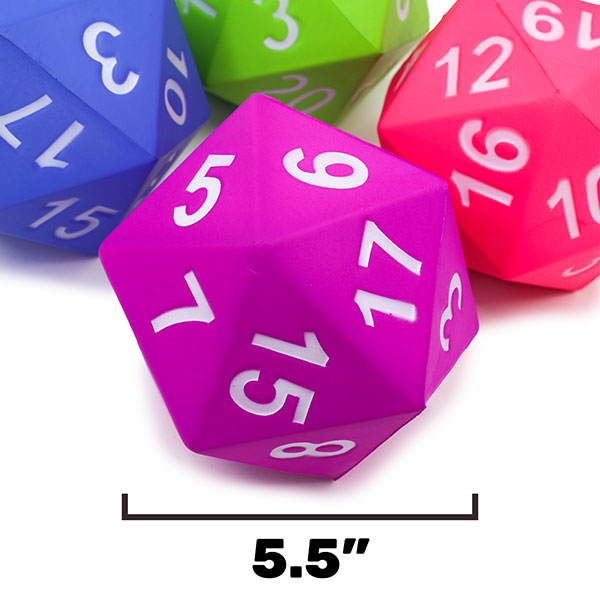 Giant D20 Foam Dice - Periwinkle (PREORDER) - Giant periwinkle foam 20-sided dice with white numbering, measuring 5.5 inches across.