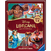 Disney Lorcana: Official Collector's Guide- Sets 5-8 - Hardcover guidebook with red cover featuring colorful Disney Lorcana characters and gold foil title text.