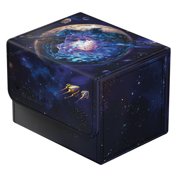 Ultimate Guard Sidewinder 100+ Xenoskin: Magic the Gathering: Edge of Eternities - Gemstone Caverns - Rectangular dark blue Magic the Gathering deck box with cosmic galaxy and gemstone cavern artwork, gold logo, and textured.