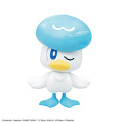Pokémon Model Kit Quick!! - Quaxly - Small plastic model of Quaxly Pokémon with a large blue cap, white body, yellow beak, and blue feet, standing with wings.