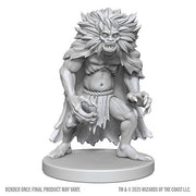 D&D Nolzur's Marvelous Miniatures: Classic Wight & Classic Wraith (PREORDER) - Gray plastic tabletop miniature of a snarling undead creature with spiky hair, tattered cloak, and clawed hands on a round.