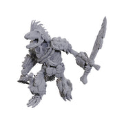 D&D Nolzur's Marvelous Miniatures: Lizardfolk Skeleton - Gray plastic miniature of a skeletal lizardfolk warrior wielding a jagged sword with bone armor details.