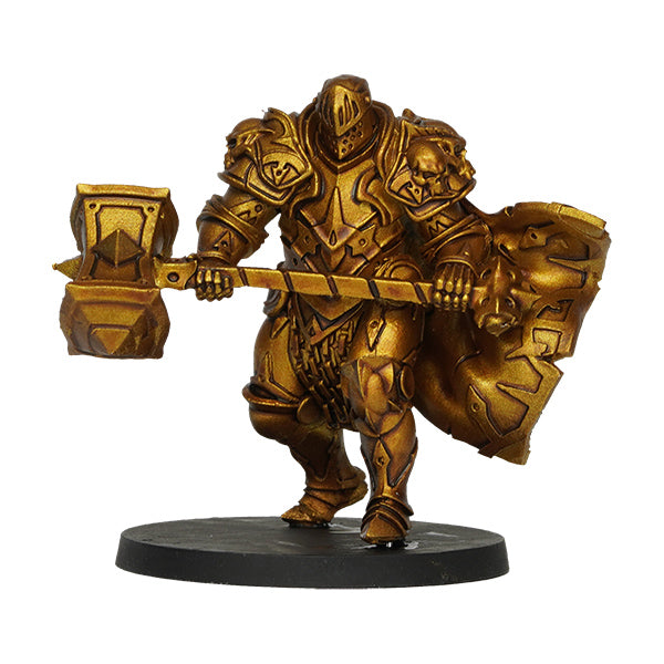 Vallejo True Metallic Metal Shade: Imperial Gold (18ml) - Gold metallic painted knight miniature holding a large hammer and shield, standing on a round black base.