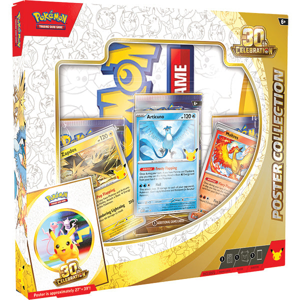 Pokémon TCG: 30th Celebration - Poster Collection Case (PREORDER) - Pokémon TCG 30th Celebration poster collection case with colorful trading card designs and gold-accented packaging.