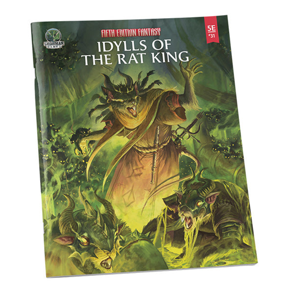 5e Fantasy #31: Idylls of the Rat King (PREORDER) - Softcover RPG book titled "Idylls of the Rat King" with dark green and brown fantasy artwork featuring a large menacing rat.