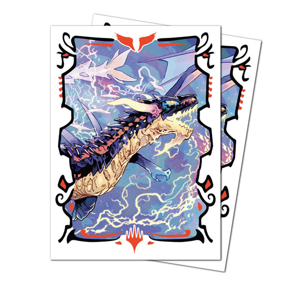 Apex Deck Protectors - Tarkir Dragonstorm - Neriv, the Storm Front (105ct) - Card sleeves featuring a detailed dragon illustration with purple and electric blue background, accented by black and red.
