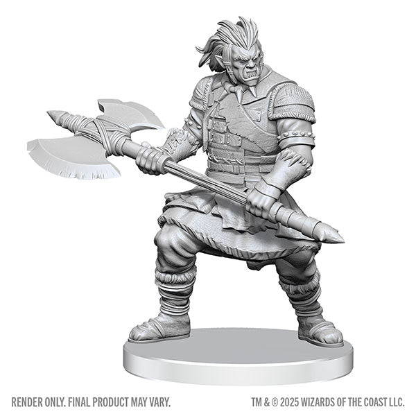D&D Nolzur's Marvelous Miniatures: Assassin & Berserker (PREORDER) - Gray plastic miniature figure of a muscular warrior holding a large double-headed axe in a battle stance.