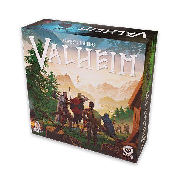 Valheim: Standard - Valheim board game box with Viking warriors, forest, and mountain landscape in muted earth tones.