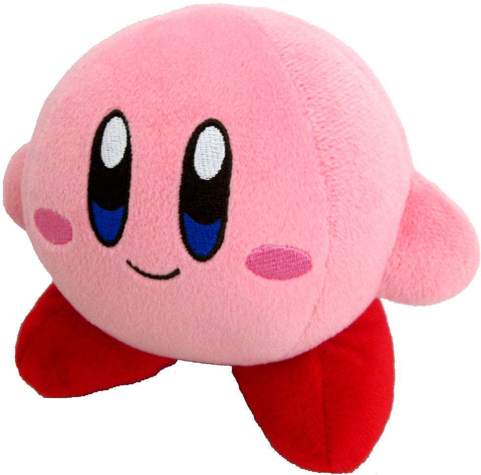 Kirby's Adventure All Star Collection - Kirby Plush, 5.5" - Small round plush toy of Kirby in pink with blue eyes and red feet, soft fabric texture.