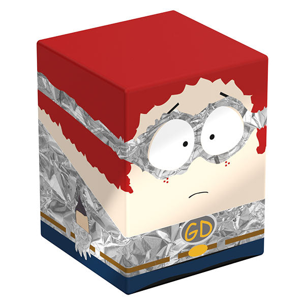 Squaroes 100+ Boulder: South Park: Fractured but Whole - General Disarray (PREORDER) - Square deck box with red top and cartoon face featuring large round silver-rimmed glasses and worried expression, metallic.