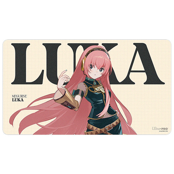 Ultra Pro Playmat: Hatsune Miku Retro Soundscapes - Luka (PREORDER) - Rectangular playmat featuring an anime character with long pink hair wearing a black and gold outfit, large "LUKA" text in.